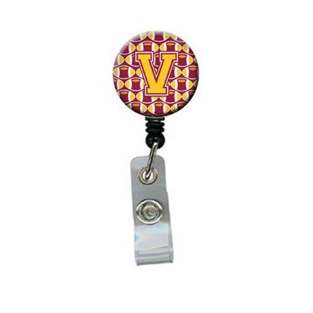 CAROLINES TREASURES Letter V Football Maroon and Gold Retractable Badge Reel CJ1081-VBR